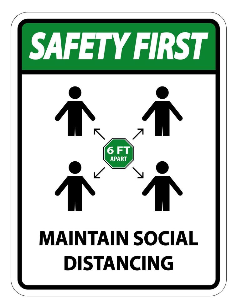 Safety First Maintain social distancing, stay 6ft apart sign,coronavirus COVID-19 Sign Isolate On White Background,Vector Illustration EPS.10 vector