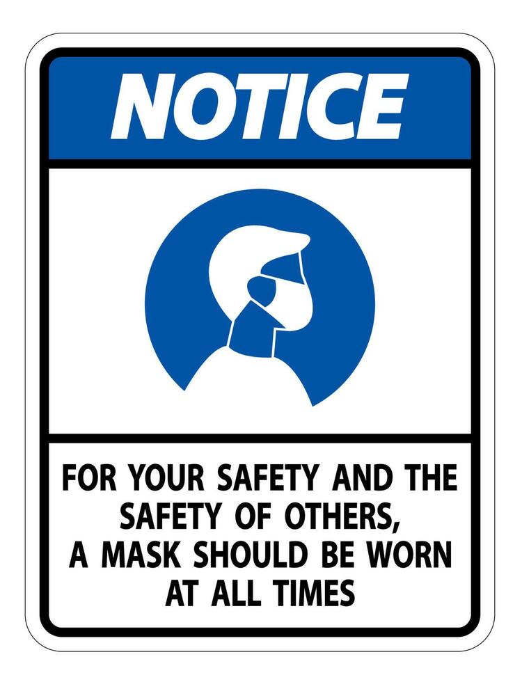 Notice For Your Safety And Others Mask At All Times Sign on white background vector