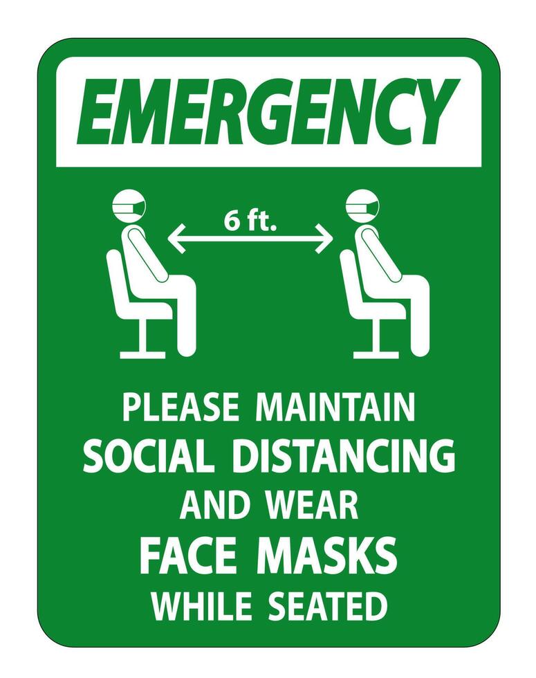 Emergency Maintain Social Distancing Wear Face Masks Sign on white background vector