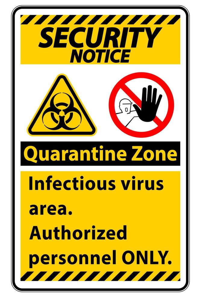 Security Notice Quarantine Infectious Virus Area sign on white background vector