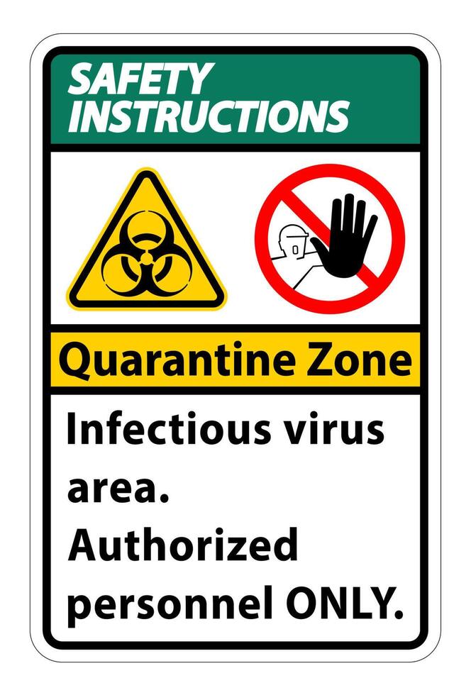 Safety Instructions Quarantine Infectious Virus Area sign on white background vector