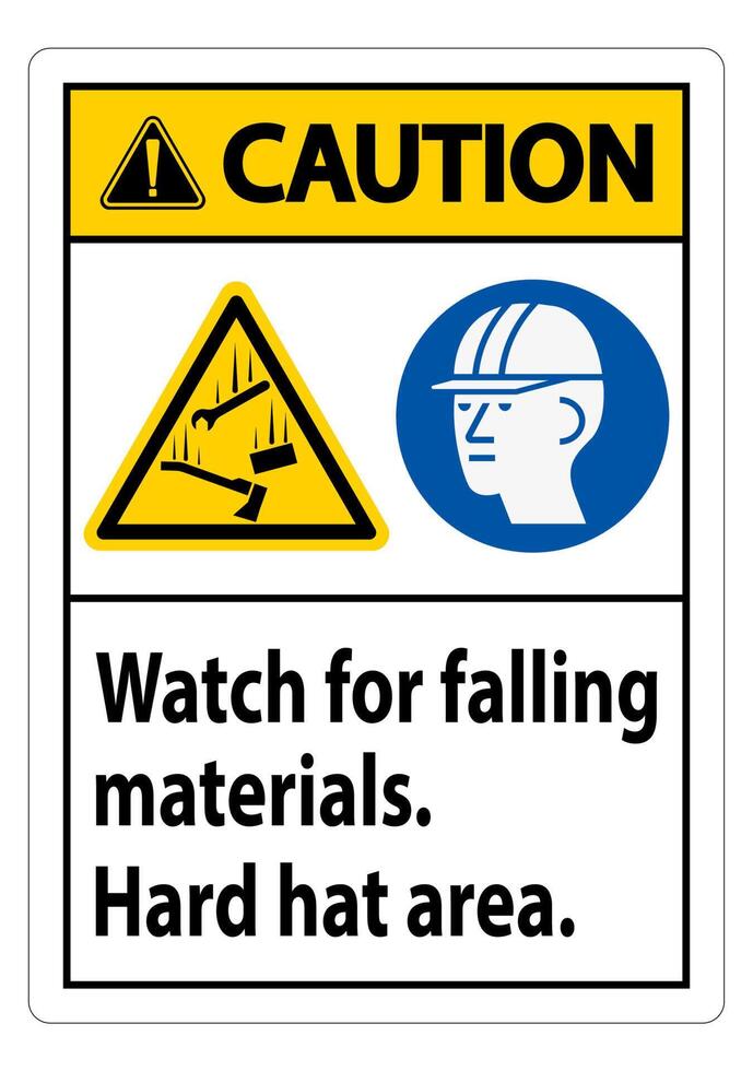 Caution Sign Watch For Falling Materials, Hard Hat Area vector