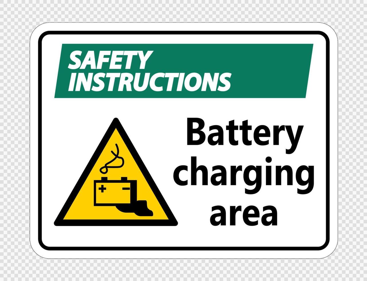 Safety instructions battery charging area Sign on transparent background vector