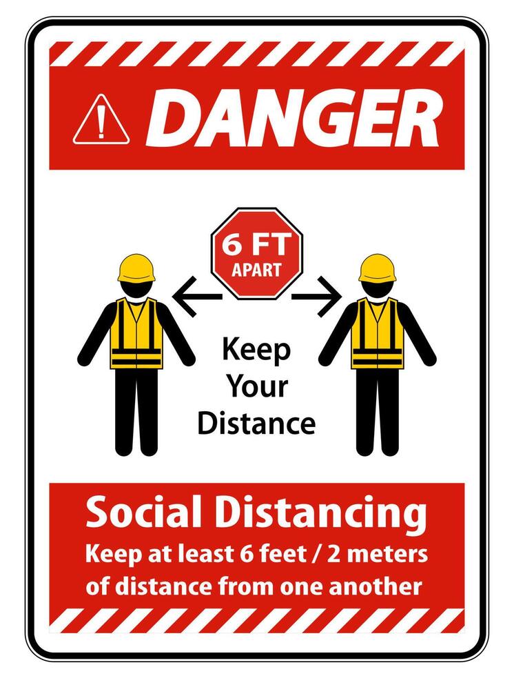 Danger Social Distancing Construction Sign Isolate On White Background,Vector Illustration EPS.10 vector