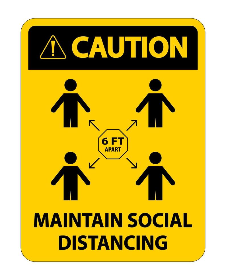 Caution Maintain social distancing, stay 6ft apart sign,coronavirus COVID-19 Sign Isolate On White Background,Vector Illustration EPS.10 vector