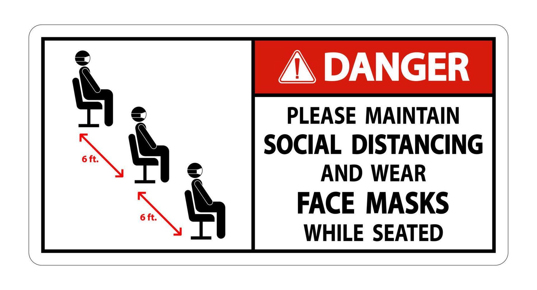 Danger Maintain Social Distancing Wear Face Masks Sign on white background vector