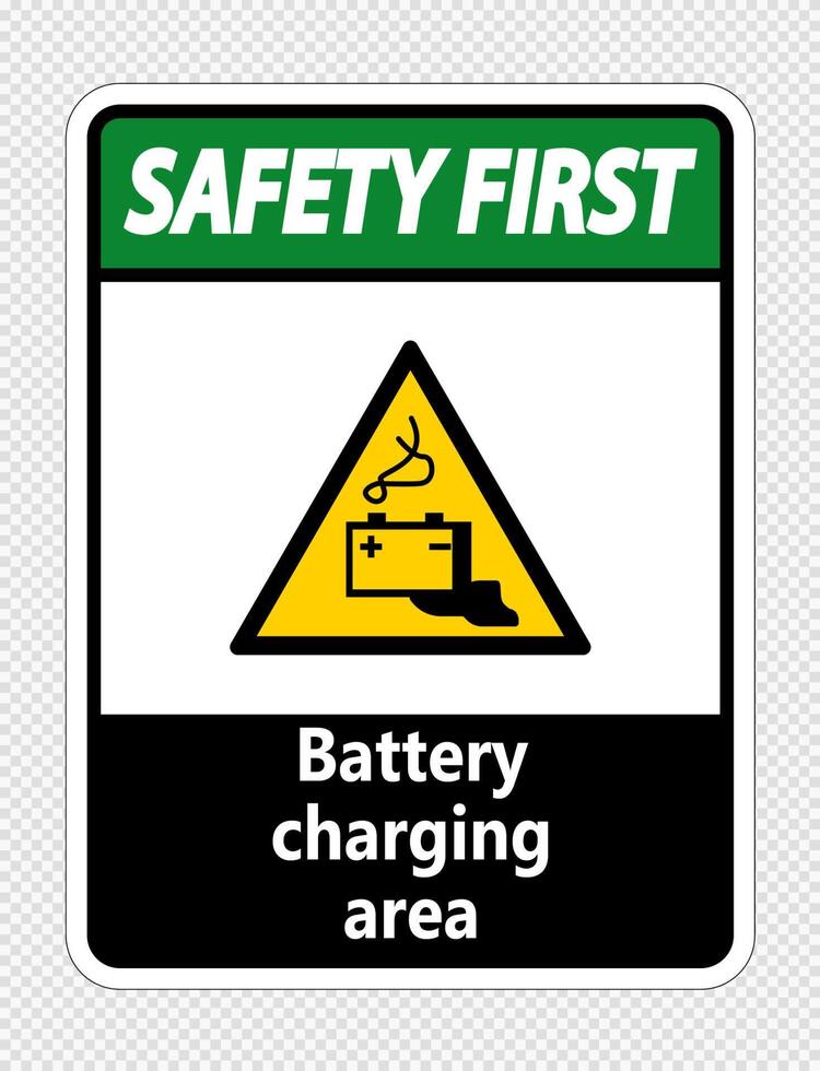 Safety first battery charging area Sign on transparent background vector