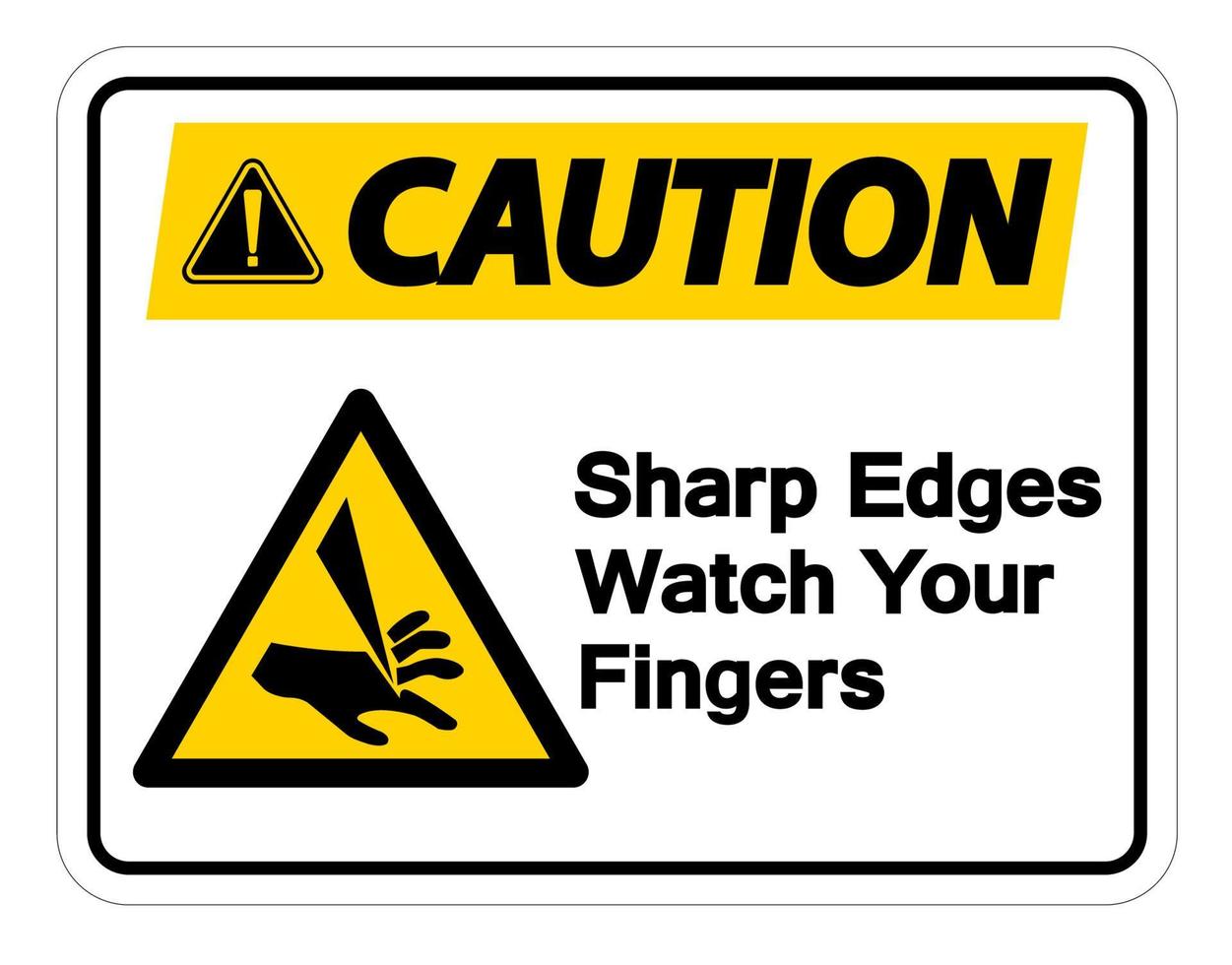 Precaución bordes afilados mire sus dedos símbolo firmar sobre fondo blanco vector