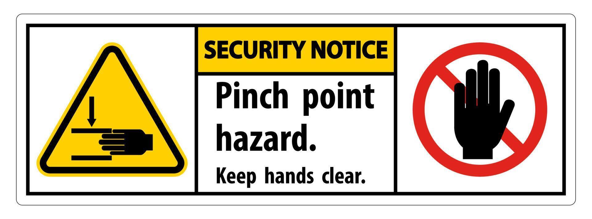 Security Notice Pinch Point Hazard,Keep Hands Clear Symbol Sign Isolate on White Background,Vector Illustration vector