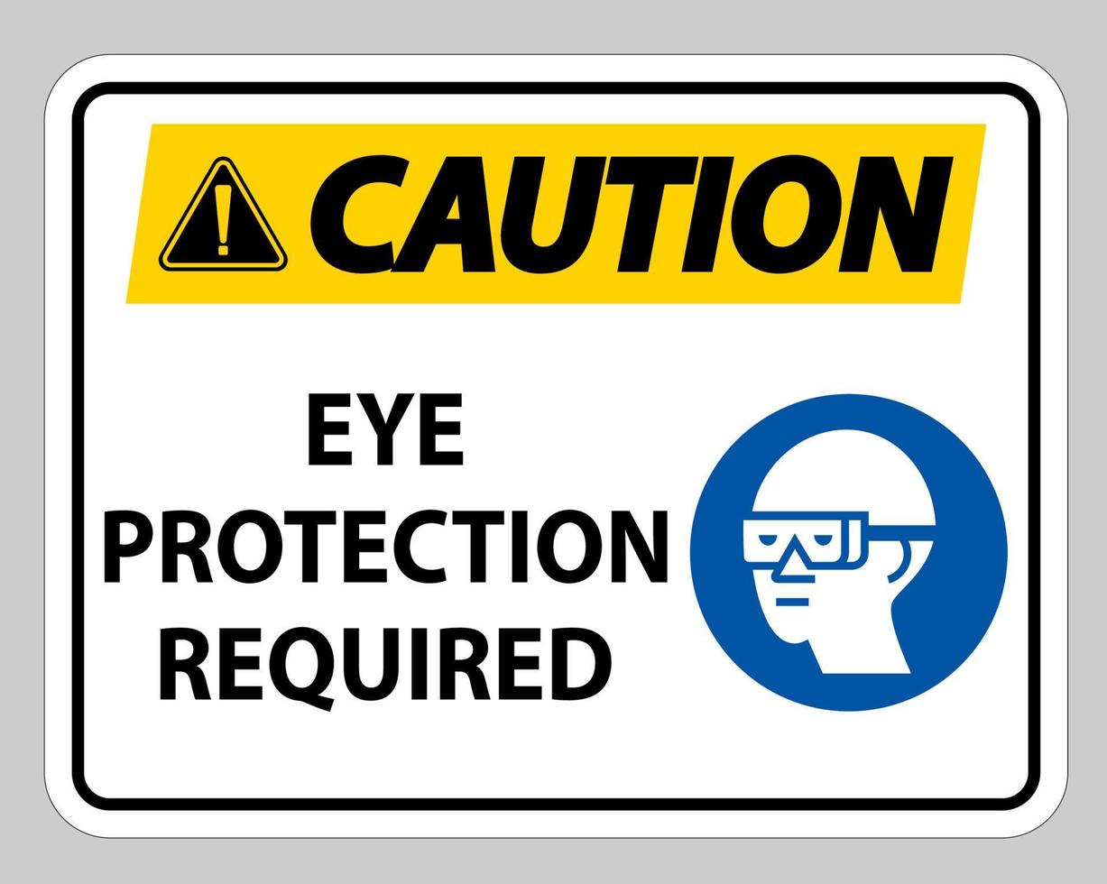 Señal de precaución requiere protección ocular sobre fondo blanco. vector