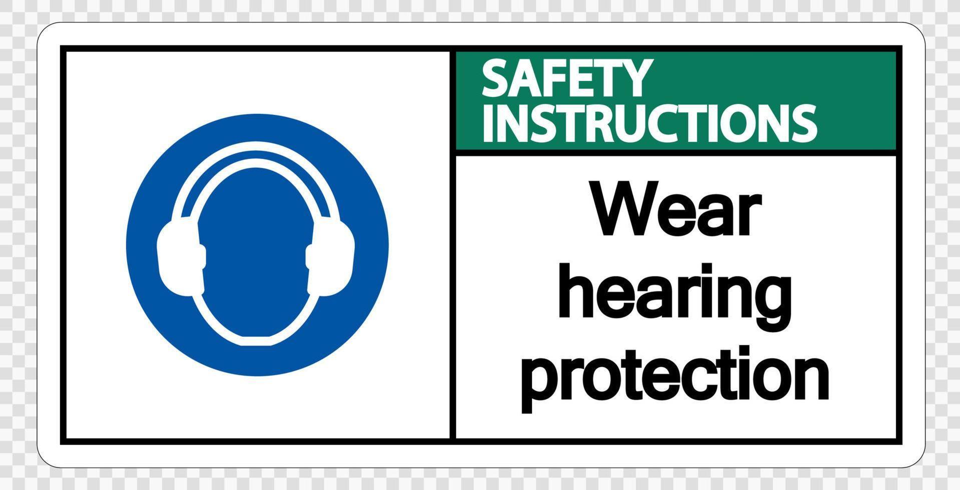 instrucciones de seguridad llevar protección auditiva sobre fondo transparente vector