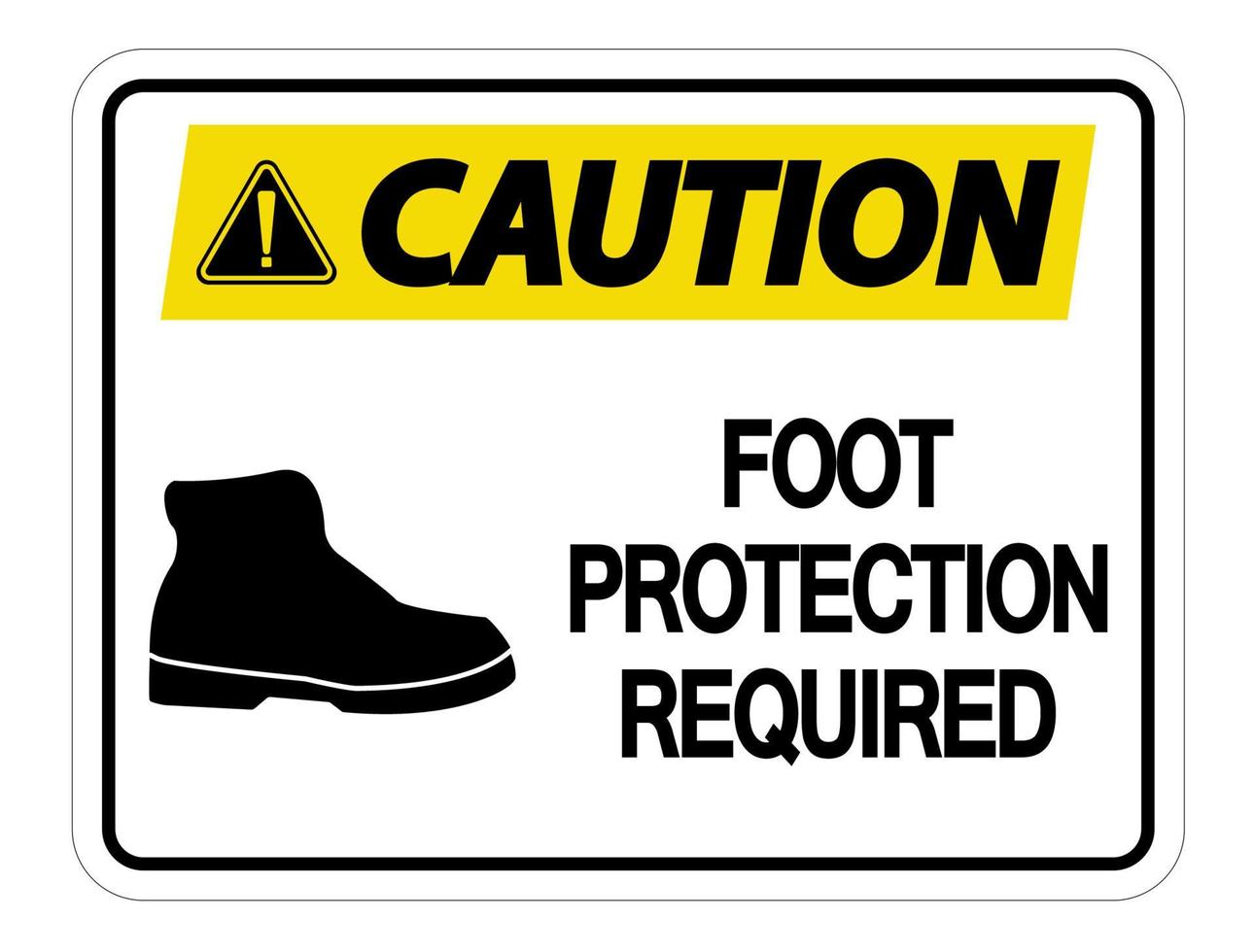 Precaución protección de los pies requiere señal de pared sobre fondo blanco. vector