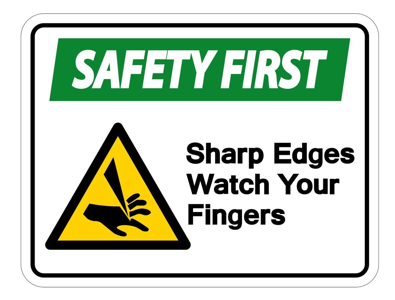 La seguridad es lo primero, los bordes afilados mire el símbolo de los dedos firmar sobre fondo blanco. vector