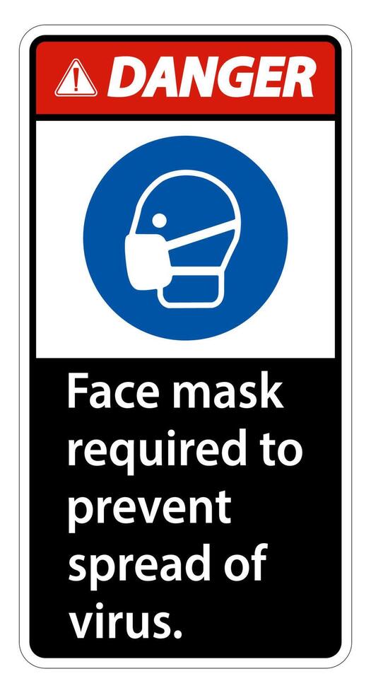 Danger Face mask required to prevent spread of virus sign on white background vector
