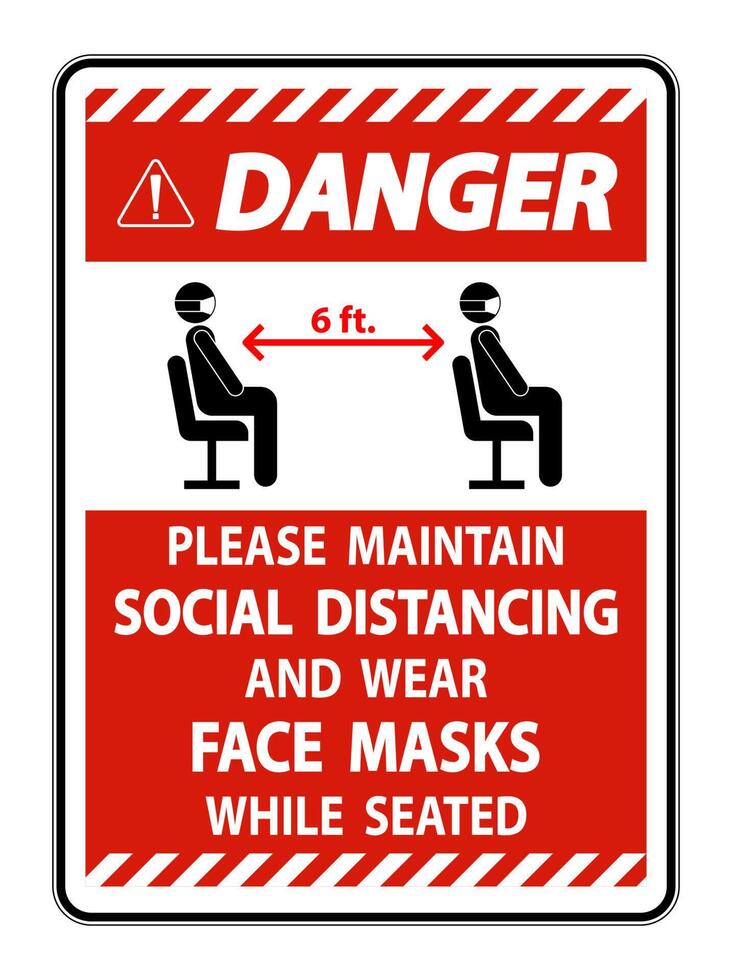 Danger Maintain Social Distancing Wear Face Masks Sign on white background vector