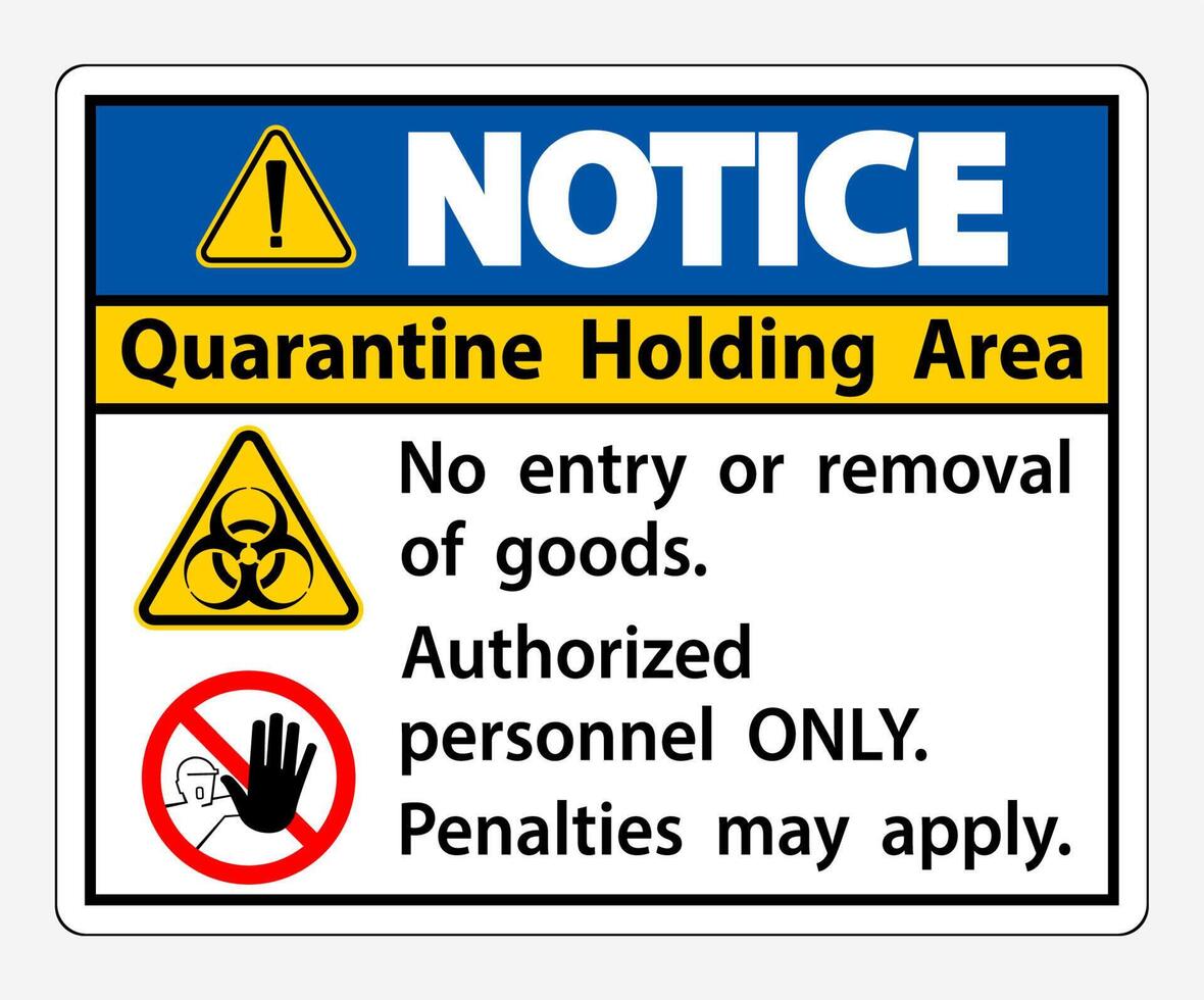 Notice Quarantine Holding Area Sign Isolate On White Background,Vector Illustration EPS.10 vector