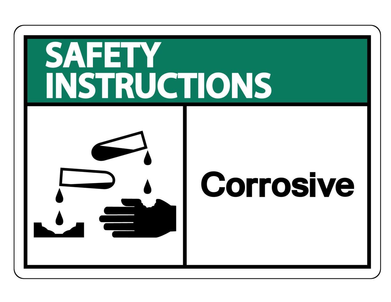 Instrucciones de seguridad signo símbolo corrosivo sobre fondo blanco. vector