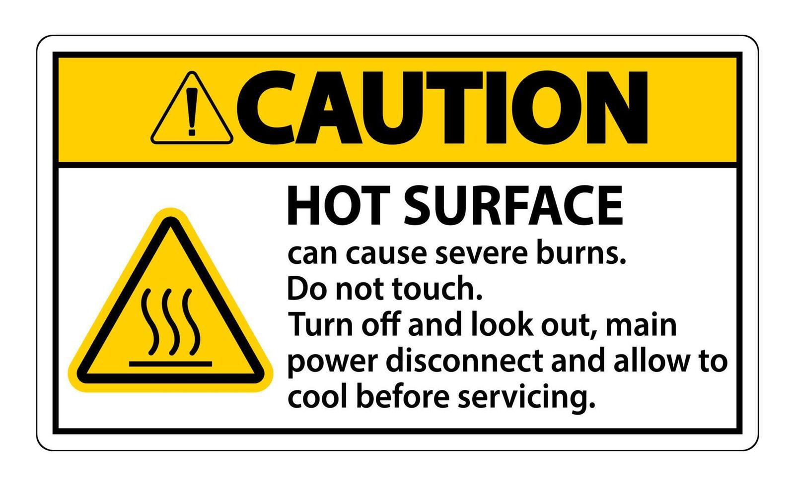 Precaución signo de superficie caliente sobre fondo blanco. vector