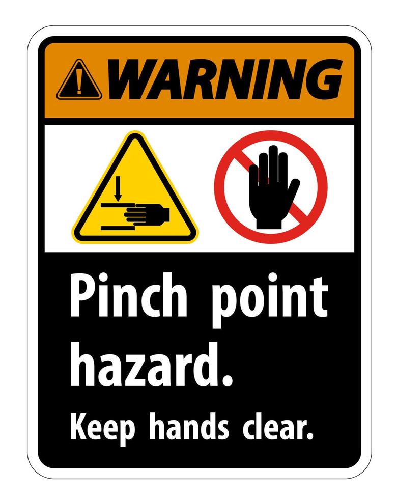 Advertencia de peligro de punto de pellizco, mantenga las manos claras signo símbolo aislado sobre fondo blanco, ilustración vectorial vector