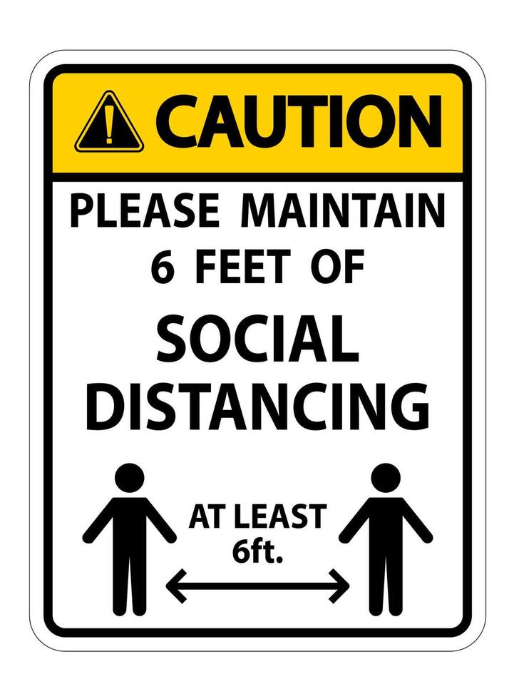 Caution For Your Safety Maintain Social Distancing Sign on white background vector