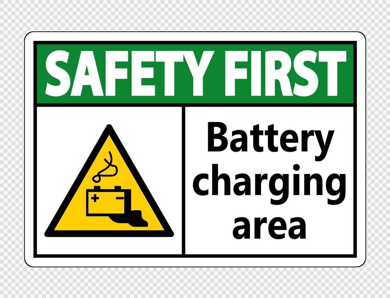 Safety first battery charging area Sign on transparent background vector
