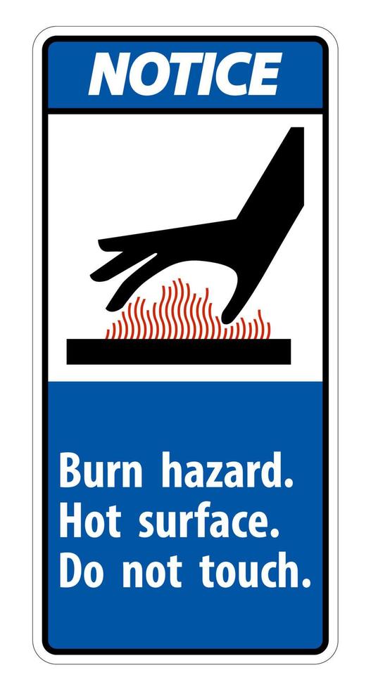 Notice Burn hazard,Hot surface,Do not touch Symbol Sign Isolate on White Background,Vector Illustration vector