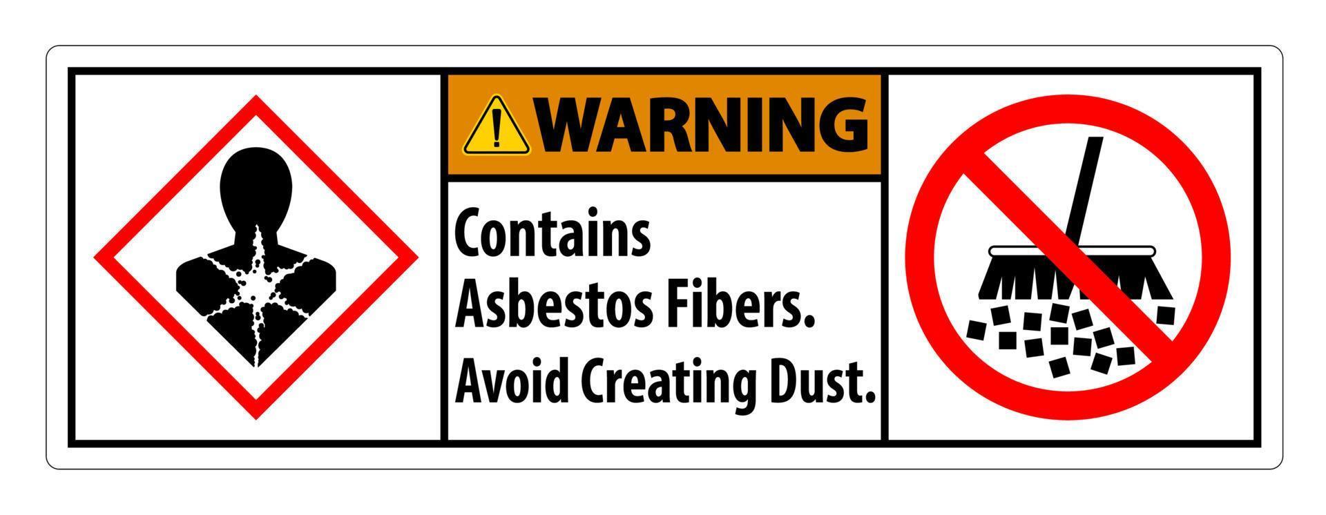La etiqueta de advertencia contiene fibras de amianto, evite la creación de polvo. vector