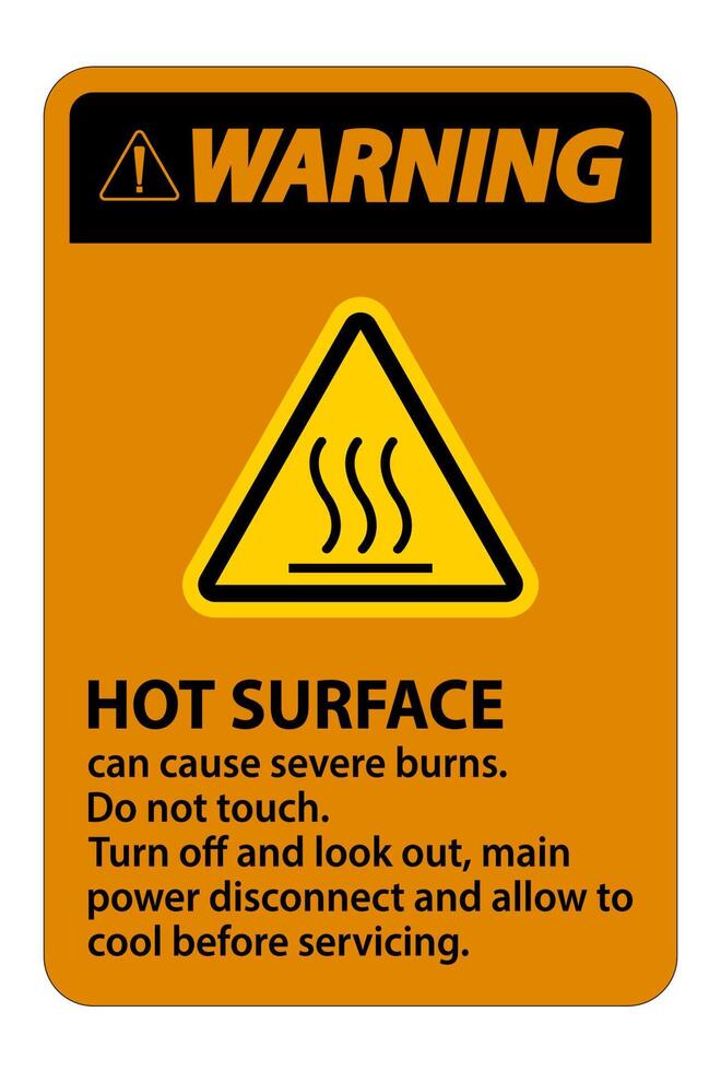 Warning Hot surface sign on white background vector