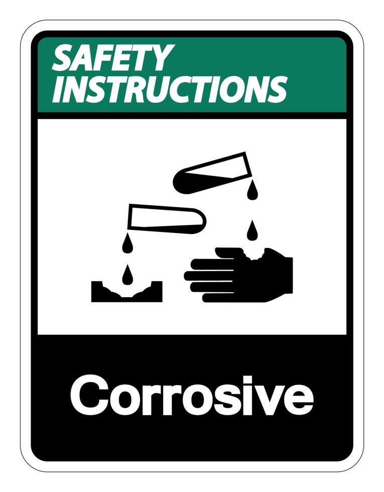 Instrucciones de seguridad signo símbolo corrosivo sobre fondo blanco. vector