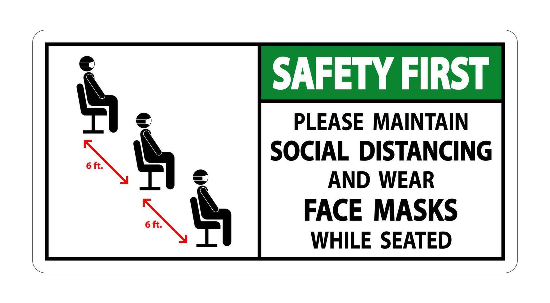 Safety First Maintain Social Distancing Wear Face Masks Sign on white background vector