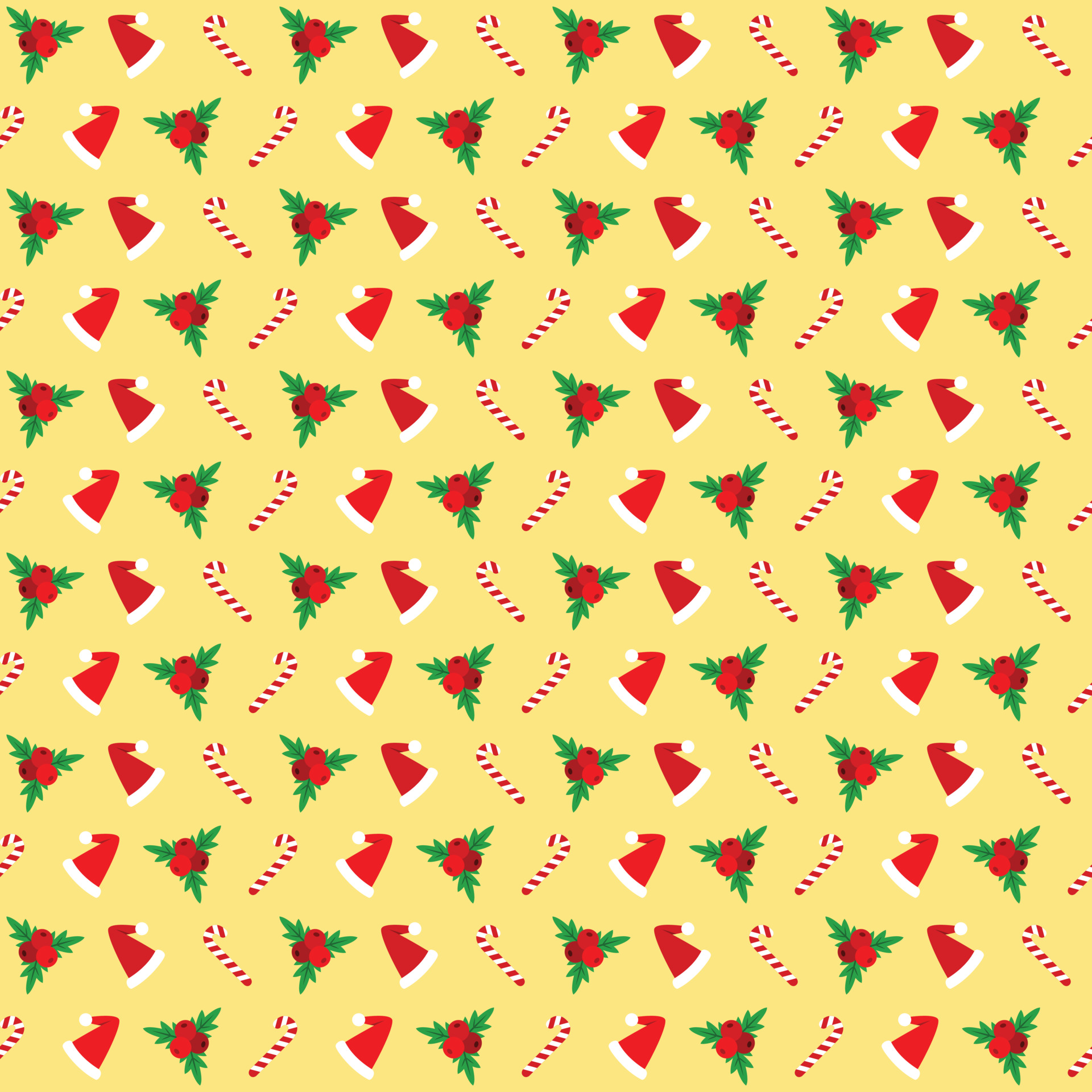 Christmas Wallpaper with Seamless Pattern Elements of Candy Cane, Red Hat  and Holly Leaf. 3784962 Vector Art at Vecteezy