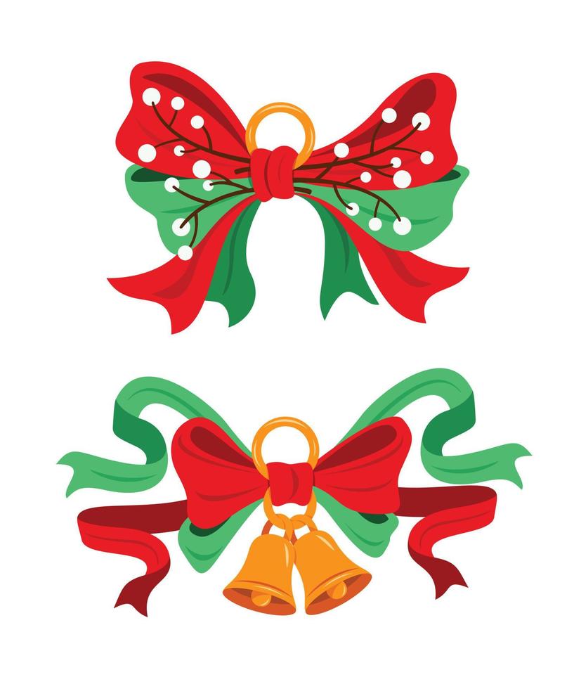 Set of Bow Ribbons for the Christmas Elements. vector