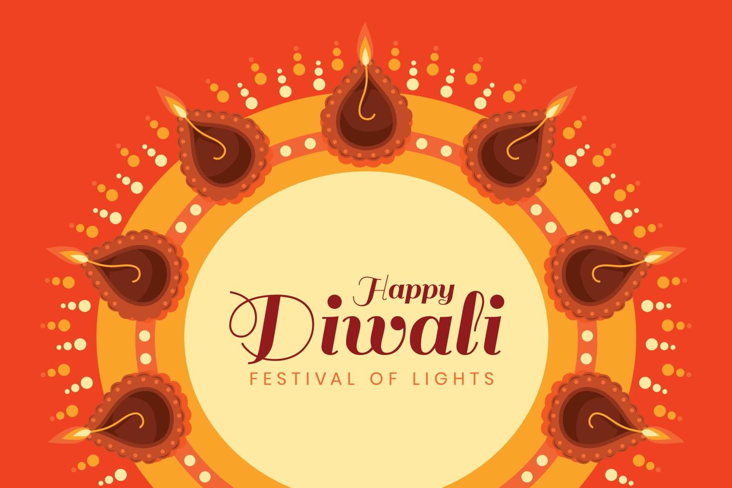 fondo de pantalla del festival de diwali con patrón circular de diya de luces. vector