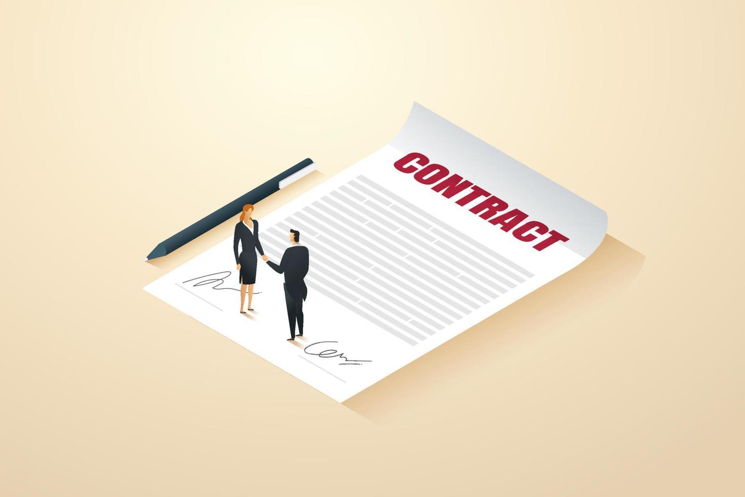 Businessman and businesswomen handshake, pens and contract documents. vector