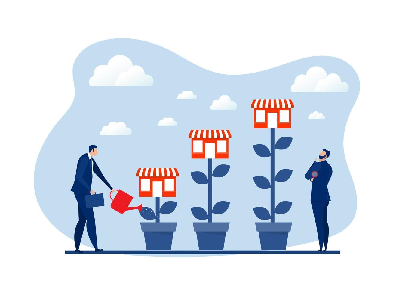 Franchise shop,business with growth tree.Real estate business promotional  SME Flat vector illustration.