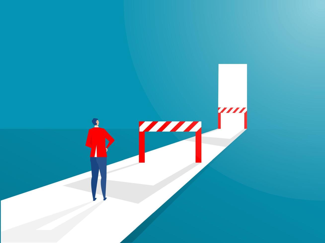 Businessman looking way on way to success with Overcoming obstacle on road.Vector illustration cartoon design. vector