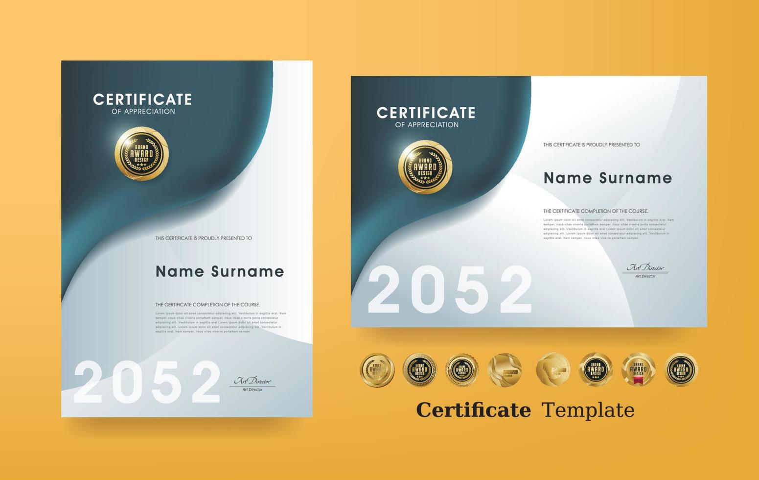 Certificate of appreciation template and vector golden Luxury premium badges