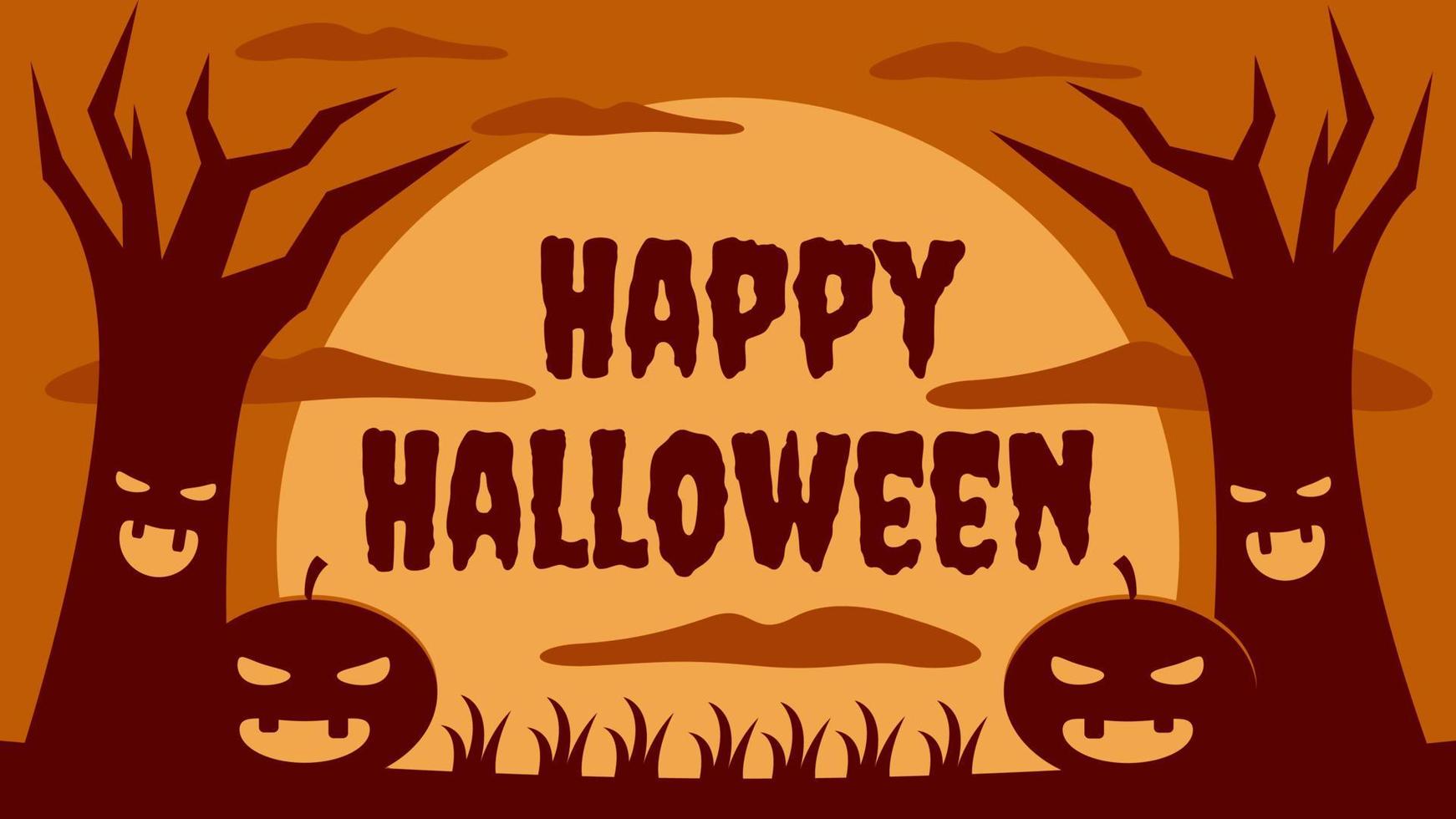 Happy Halloween Background with silhouette of pumpkin head and creepy tree. Perfect to put on Halloween event. vector