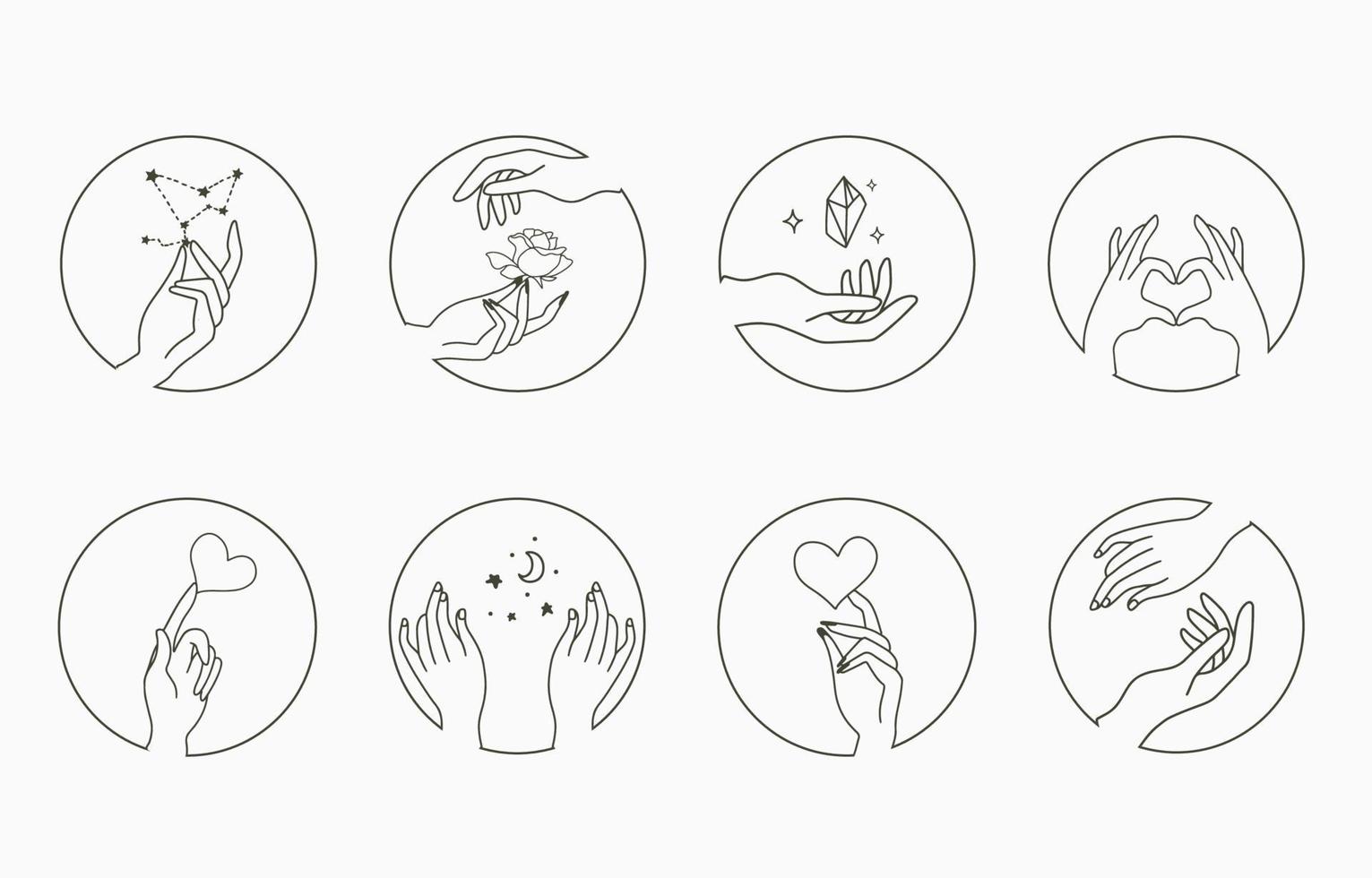 Beauty occult collection with hand,geometric,flower.Vector illustration for icon,sticker,printable and tattoo vector