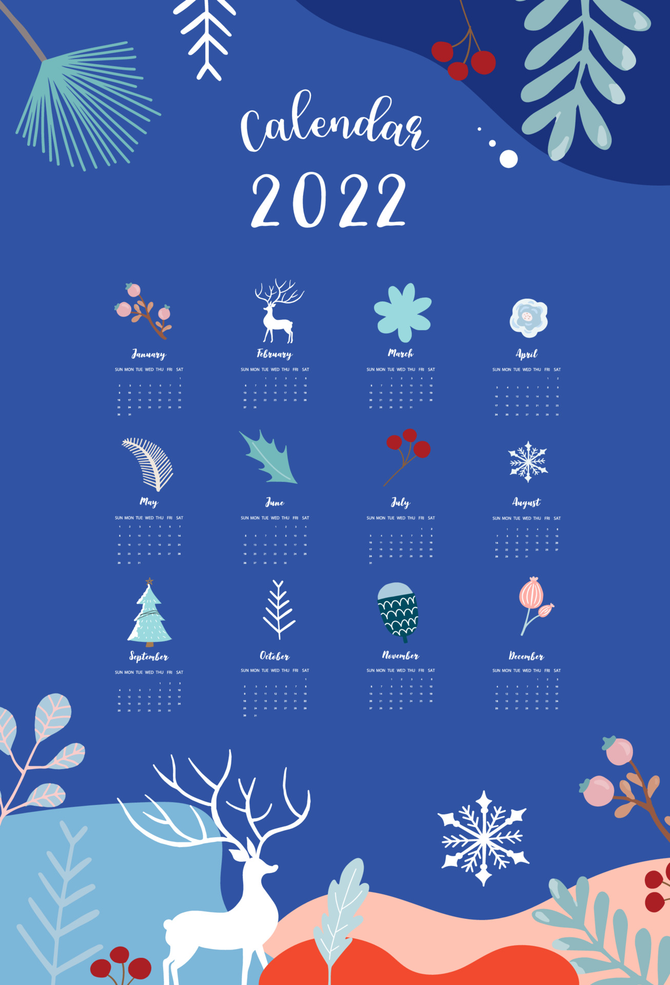 2022 table calendar week start on sunday with winter landscape that use for vertical digital and printable a4 a5 size 3785431 vector art at vecteezy