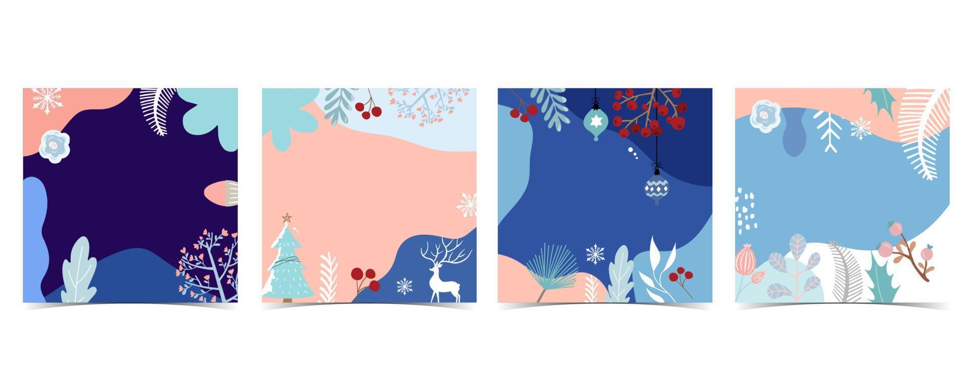 Collection of winter background set with tree,raindeer,flower,leaves.Editable vector illustration for christmas invitation,postcard and website banner