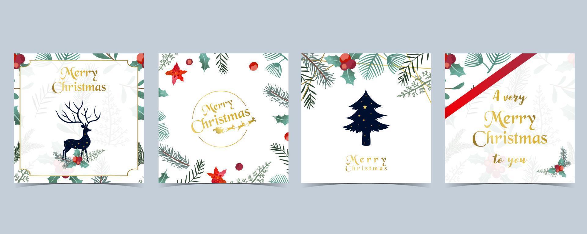 Collection of Christmas background set with holly leaves,flower,reindeer.Editable vector illustration for New year invitation,postcard and website banner