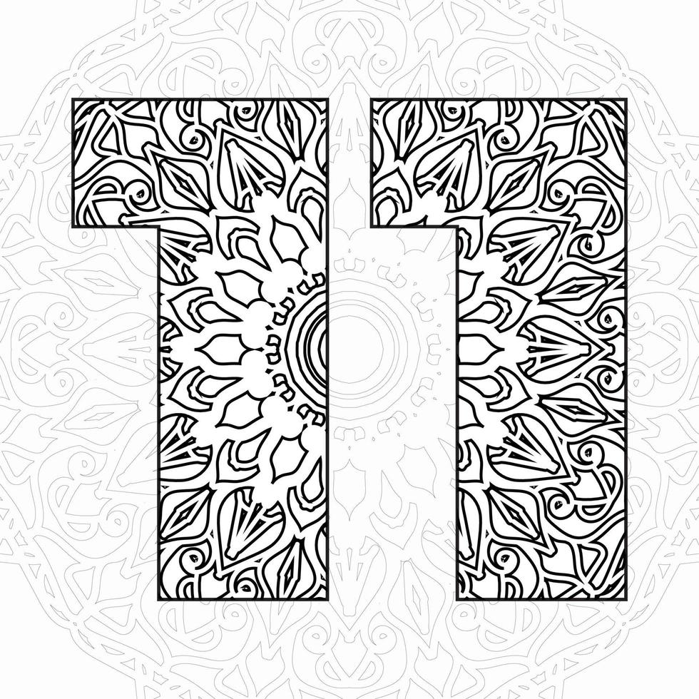 Number 11 with Mandala. decorative ornament in ethnic oriental style. coloring book page vector