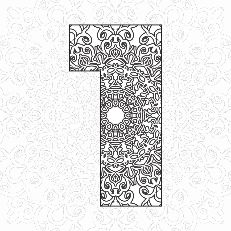 Number 1 with Mandala. decorative ornament in ethnic oriental style. coloring book page vector