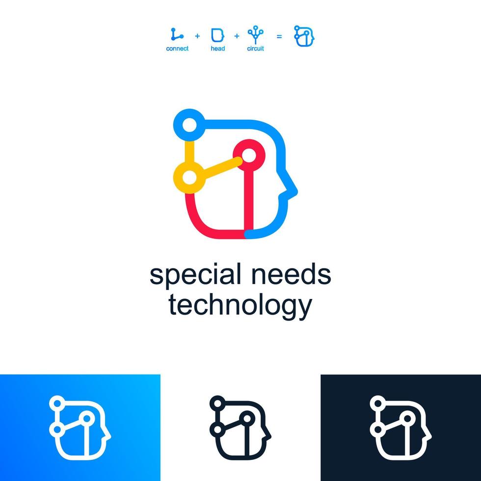 Education LogoSpecial meeds tech technology education  learning logo template modern vector abstract design concept  connect circuit head icon emblem for courses classes schools connected