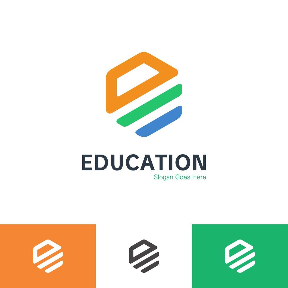 Education LogoEducation online  learning logo template modern vector abstract design concept hexagon icon emblem for courses classes schools university growth stripes