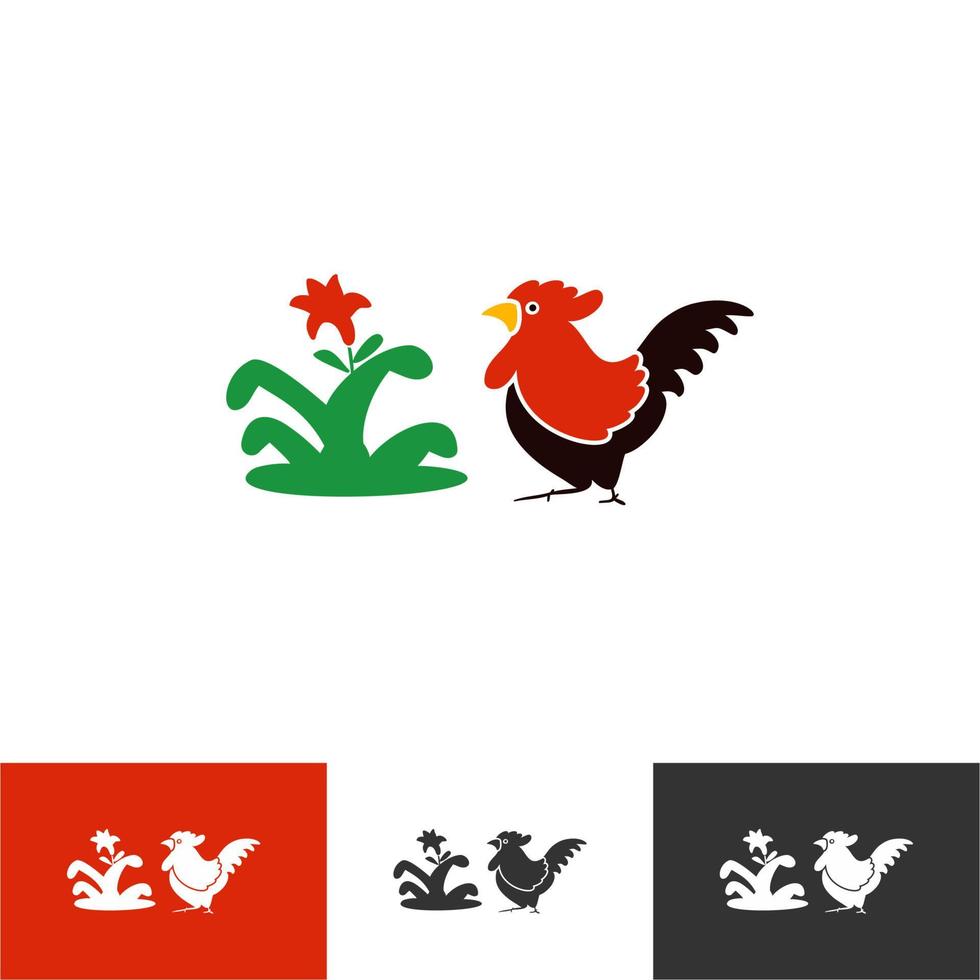 tazón de pollo carne mangkuk ayam pollo hierba flor símbolo icono ilustración vector