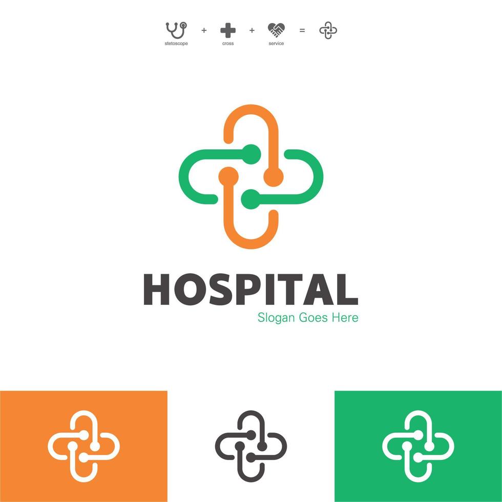 Medical cross family care love pharmacy lab laboratory logo design template vector illustrator