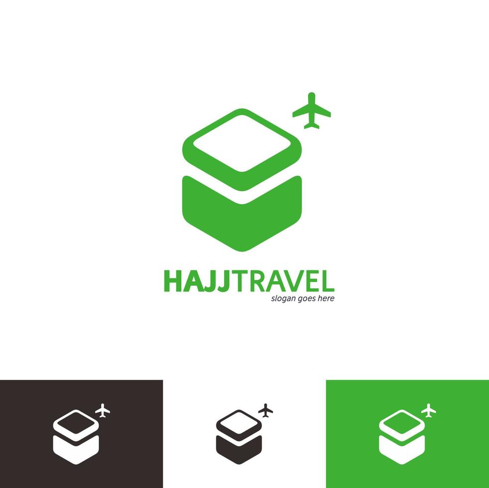 simple elegant mecca travel logo, Al hajj and umrah mubarak tour symbol template for your business flat style kabah silhouette vector