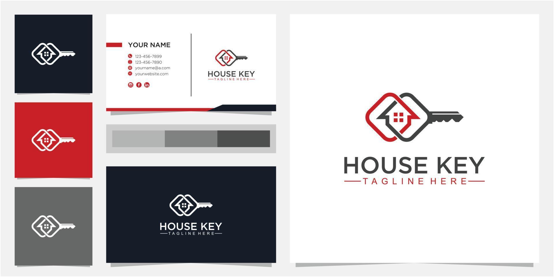 Casa creativa y plantilla de diseño de logotipo clave con tarjeta de visita premium vector